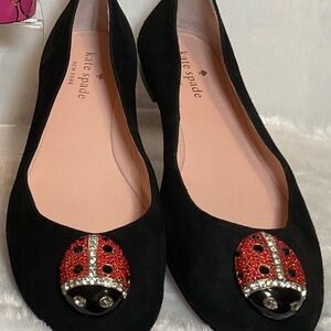 Kate Spade Leather Flat Shoe with Jeweled Ladybug In 7.5